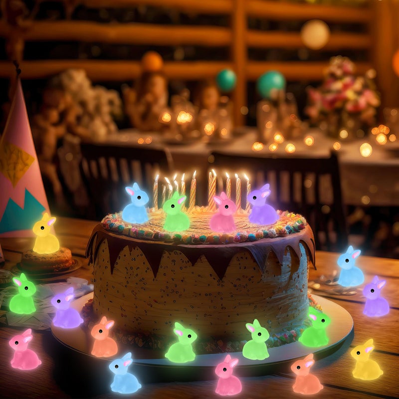 Yuronam 50 PCS Luminous Mini Resin Bunny Tiny Plastic Rabbits Glow in the Dark Miniature Bunnies Figurines for Easter Egg Fillers Fairy Garden Miniature Moss Landscape Decoration (7 Colors Tiny Bunny) - Image 5